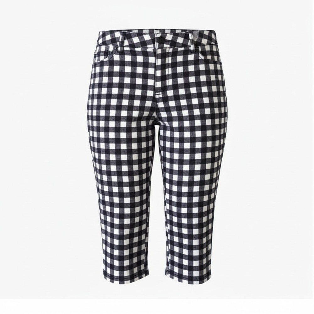 St Johns Bay Womens Gingham Capri Pants Stretch Cotton Black White NWT Size 8